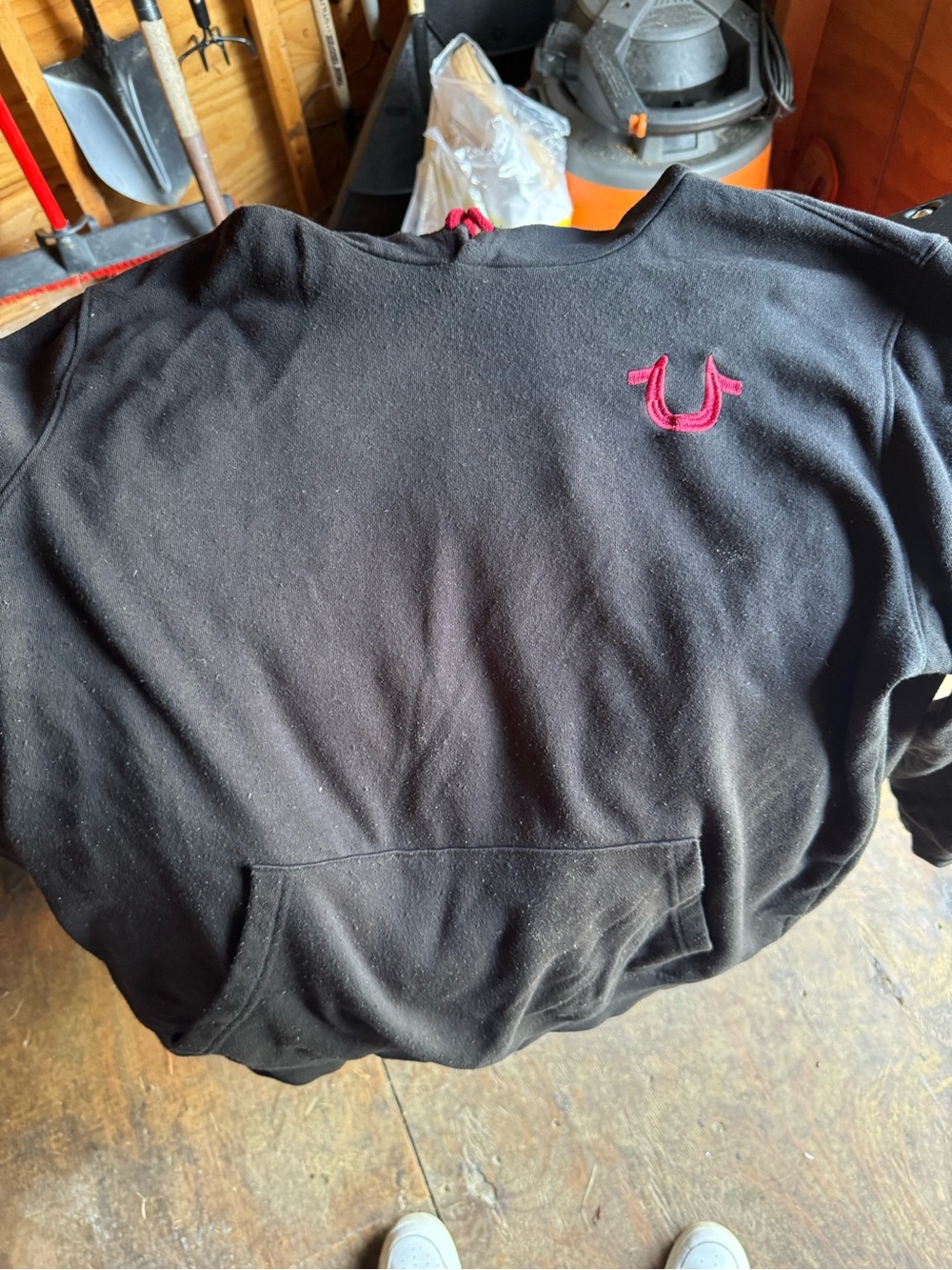 True Religion Black Hoodie with Red Horseshoe Logo